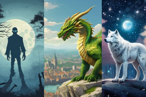AI Art Images form the Pixlr AI Image Generator Test (Zombie, Dragon, Wolf)