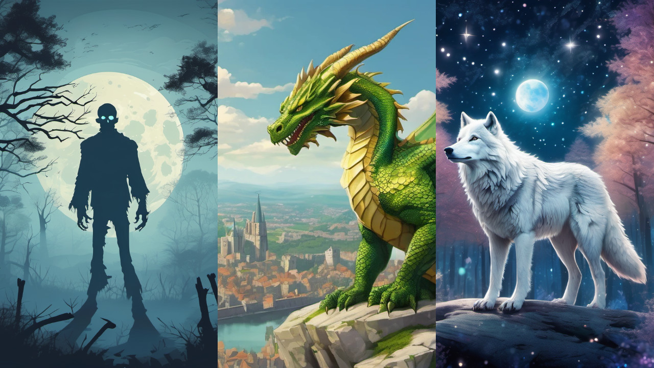 AI Art Images form the Pixlr AI Image Generator Test (Zombie, Dragon, Wolf)