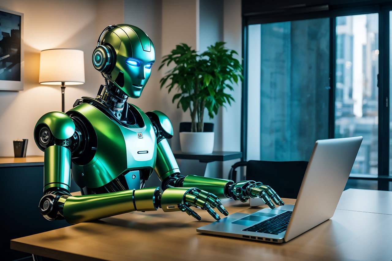 humanoid robot creates music on laptop