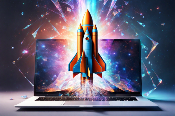 Rocket lauch from a laptop symbolising the fast evolution of generative AI.
